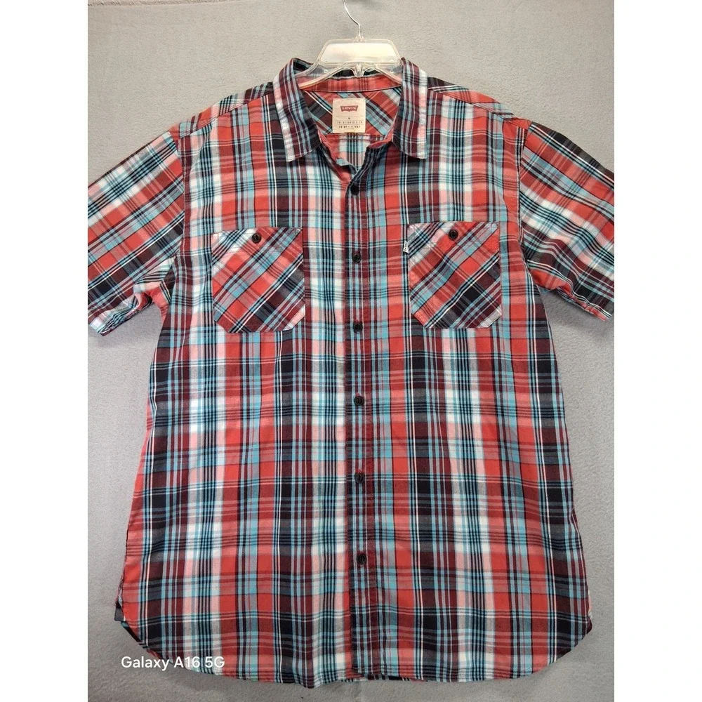 Levi's Men's Short Sleeve Plaid Button-Up Shirt XL, Pockets